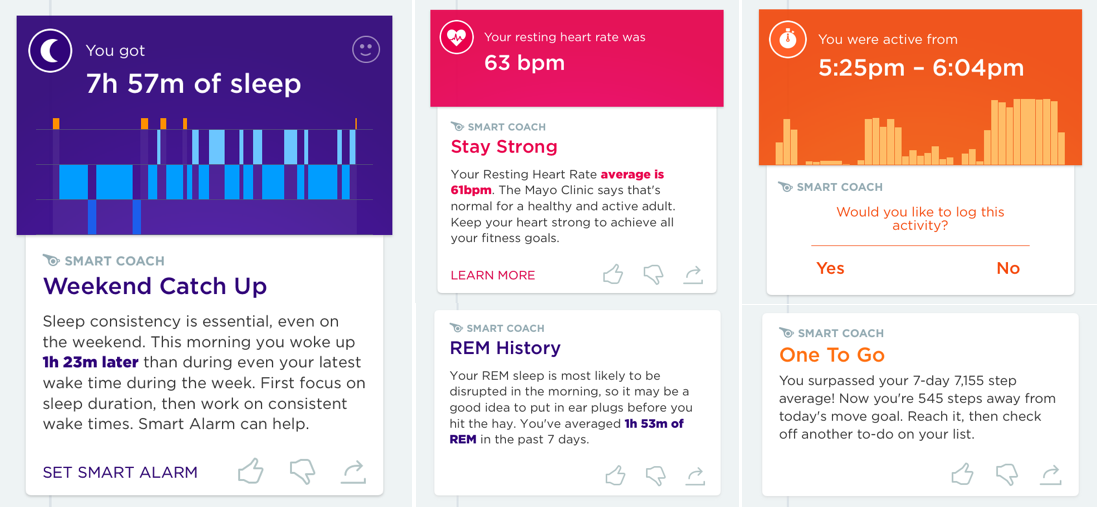 Screenshots from the Jawbone UP app
