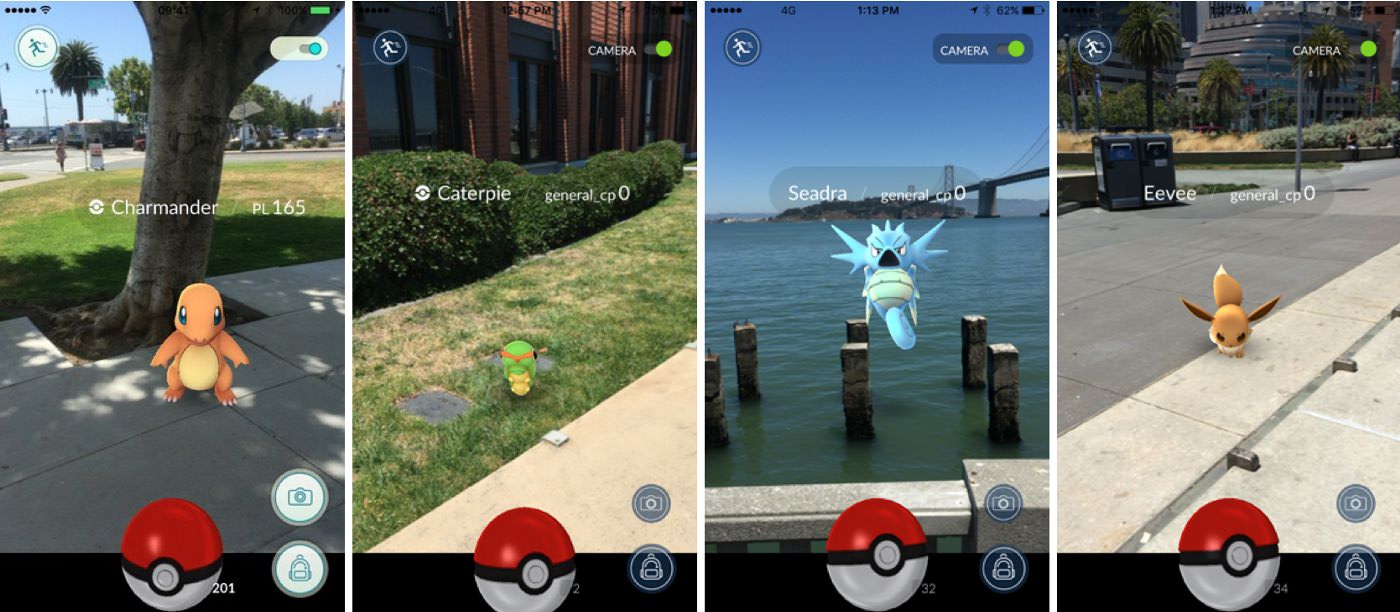 Screenshots of different Pokémon in the Pokémon GO app.